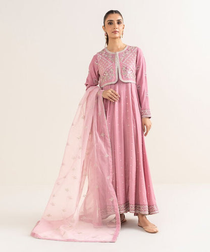 2 Piece - Embroidered Raw Silk Suit