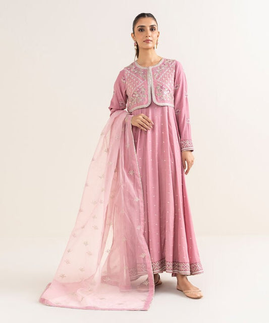 2 Piece - Embroidered Raw Silk Suit