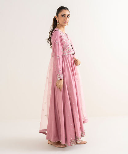 2 Piece - Embroidered Raw Silk Suit