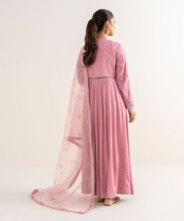 2 Piece - Embroidered Raw Silk Suit