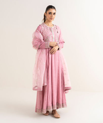 2 Piece - Embroidered Raw Silk Suit