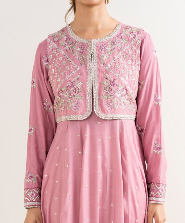 2 Piece - Embroidered Raw Silk Suit