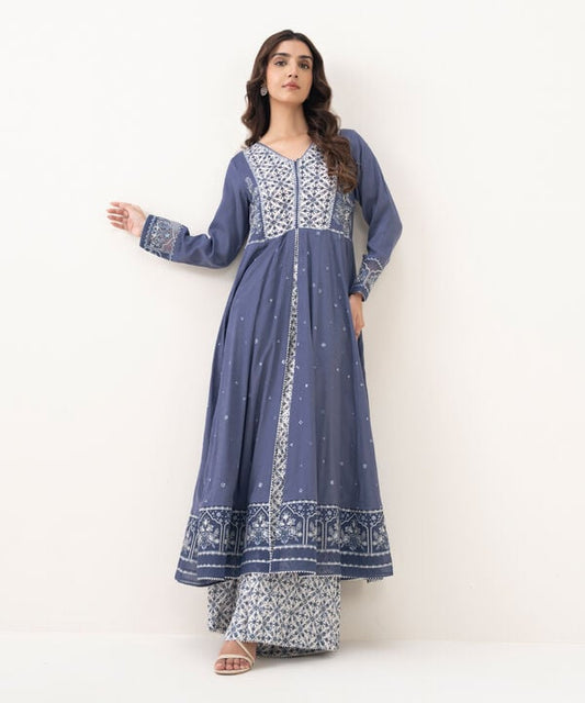 Embroidered Raw Silk Flared Shirt