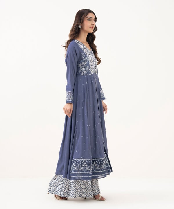 Embroidered Raw Silk Flared Shirt