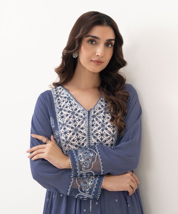 Embroidered Raw Silk Flared Shirt
