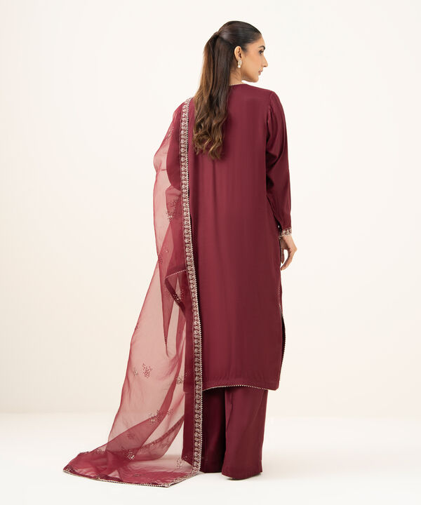 3 Piece - Embroidered Raw Silk Suit