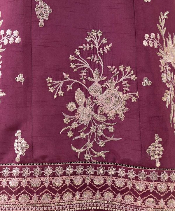 3 Piece - Embroidered Raw Silk Suit (Stitched)