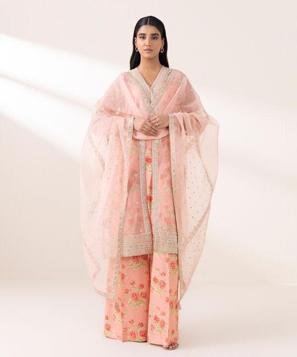 3 Piece - Embroidered Organza Suit (Stitched)