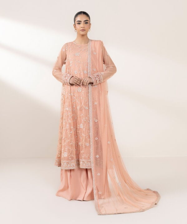 3 Piece - Embroidered Net Suit (Stitched)