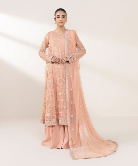 3 Piece - Embroidered Net Suit (Stitched)