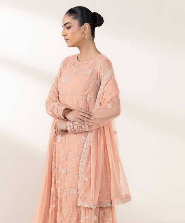 3 Piece - Embroidered Net Suit (Stitched)