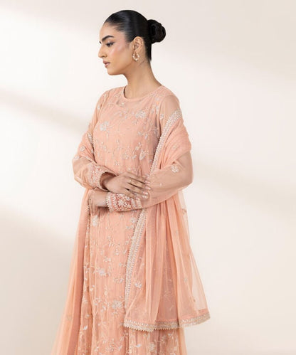 3 Piece - Embroidered Net Suit (Stitched)