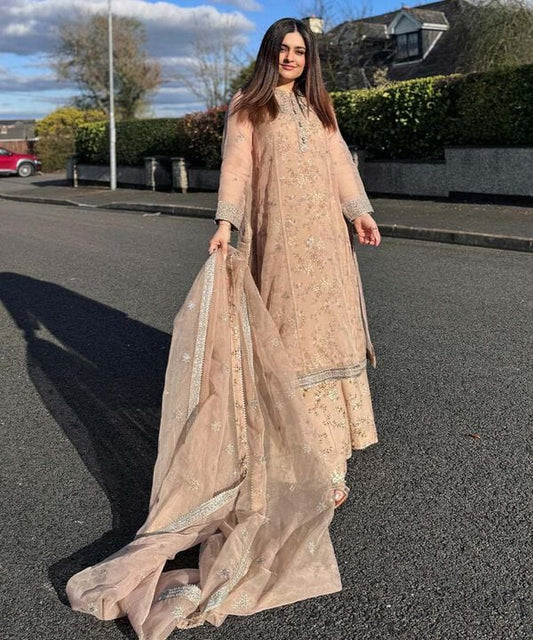 3 Piece - Embroidered Organza Suit (Stitched)