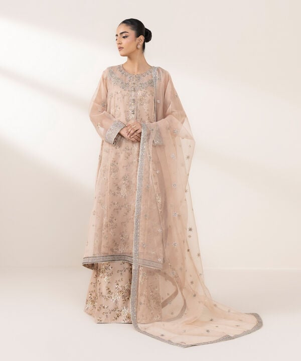 3 Piece - Embroidered Organza Suit (Stitched)