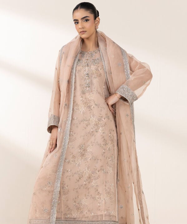 3 Piece - Embroidered Organza Suit (Stitched)