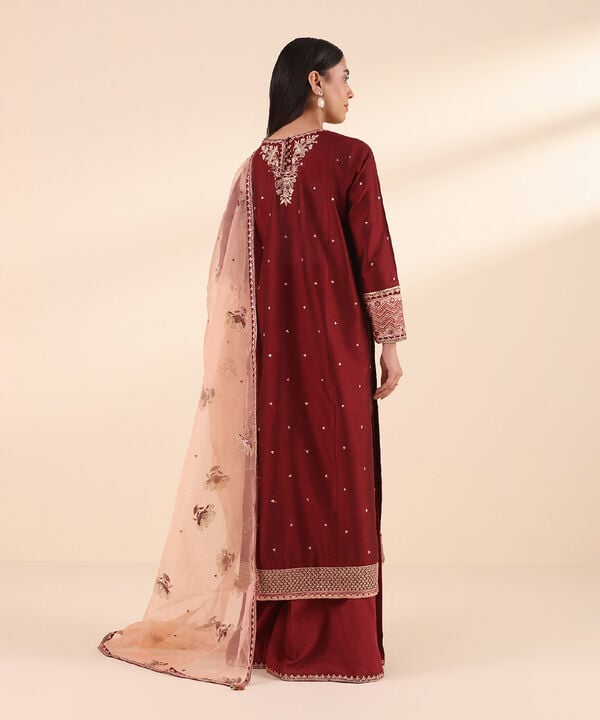 3 Piece - Embroidered Cotton Net Suit (Stitched)