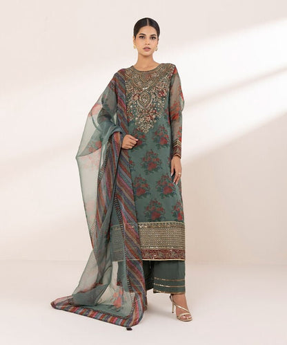 3 Piece - Embroidered Organza Suit (Stitched)