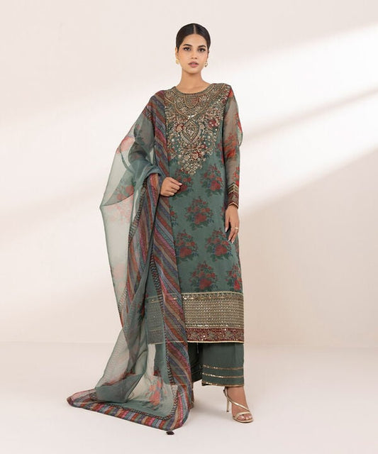 3 Piece - Embroidered Organza Suit (Stitched)