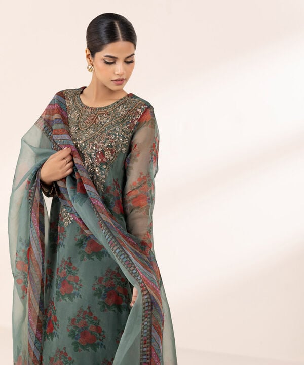 3 Piece - Embroidered Organza Suit (Stitched)