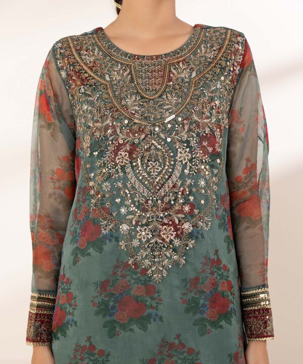 3 Piece - Embroidered Organza Suit (Stitched)