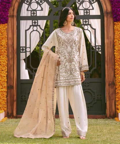 3 Piece - Embroidered Cotton Net Suit (Stitched)