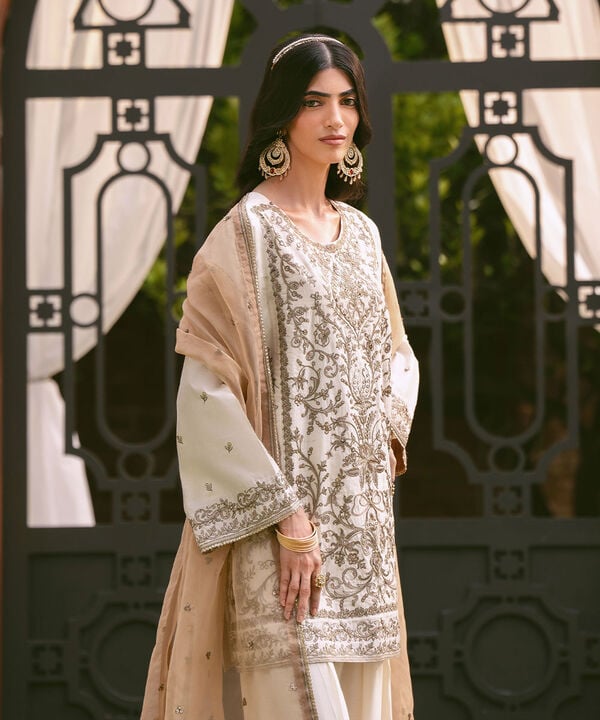 3 Piece - Embroidered Cotton Net Suit (Stitched)