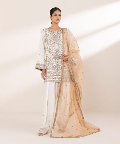 3 Piece - Embroidered Cotton Net Suit (Stitched)
