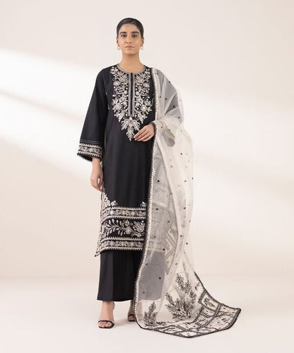 3 Piece - Embroidered Cotton Net Suit (Stitched)