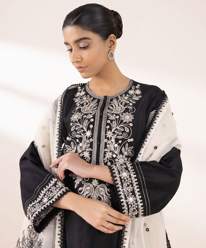 3 Piece - Embroidered Cotton Net Suit (Stitched)