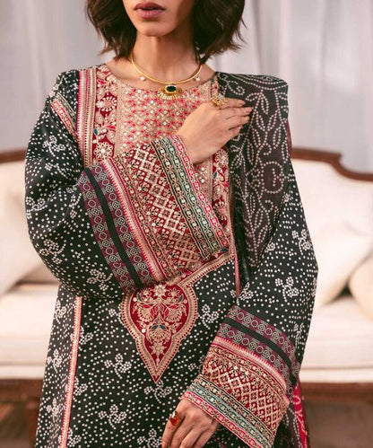 3 Piece - Embroidered Raw Silk Suit (Stitched)
