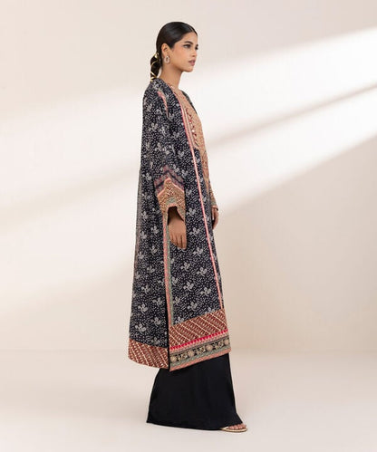 3 Piece - Embroidered Raw Silk Suit (Stitched)