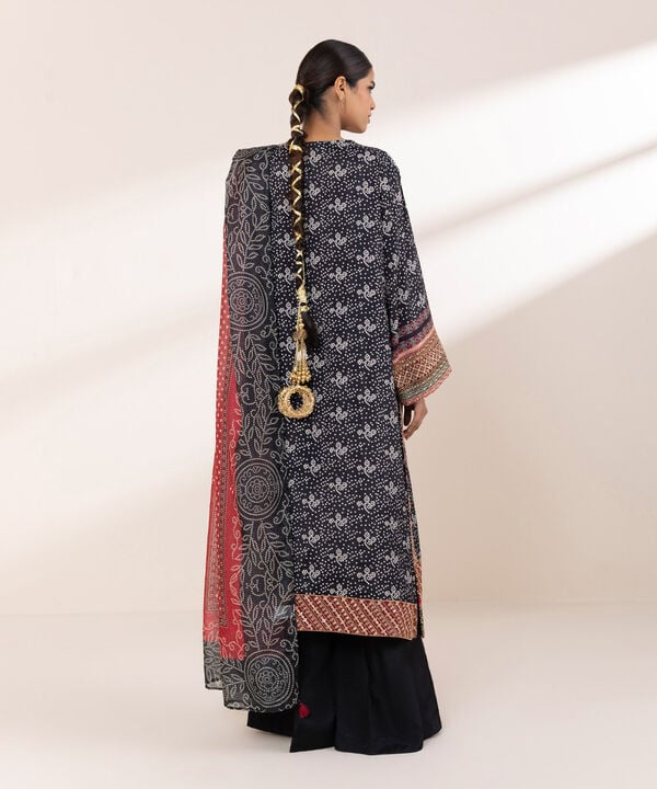 3 Piece - Embroidered Raw Silk Suit (Stitched)
