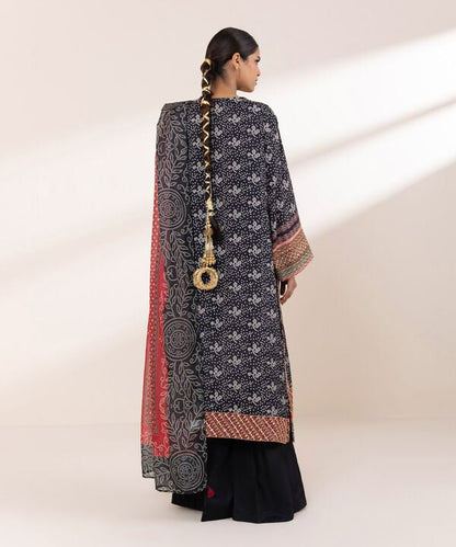 3 Piece - Embroidered Raw Silk Suit (Stitched)