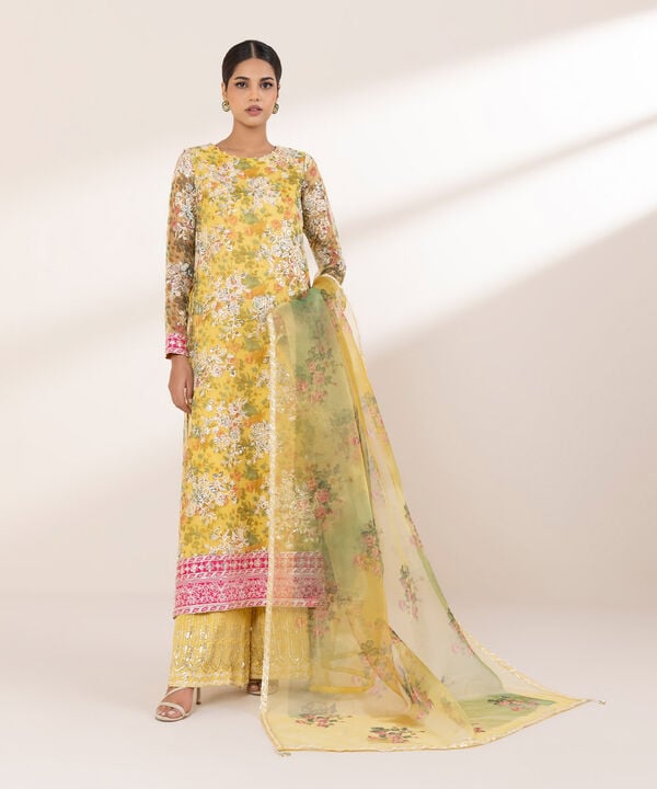 3 Piece - Embroidered Organza Suit (Stitched)