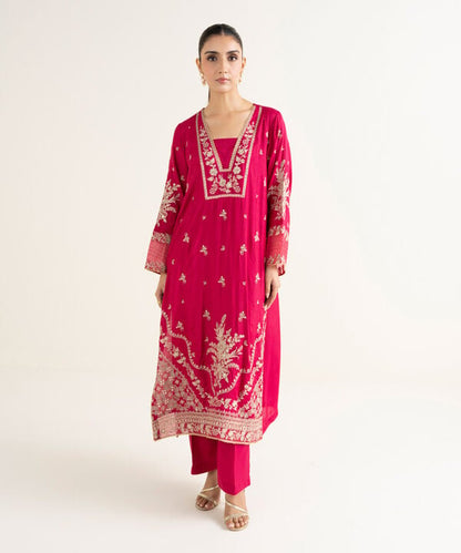 2 Piece - Embroidered Raw Silk Suit