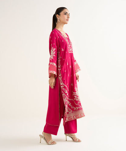 2 Piece - Embroidered Raw Silk Suit
