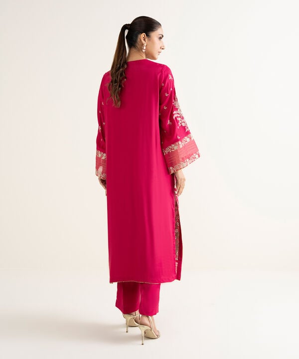 2 Piece - Embroidered Raw Silk Suit