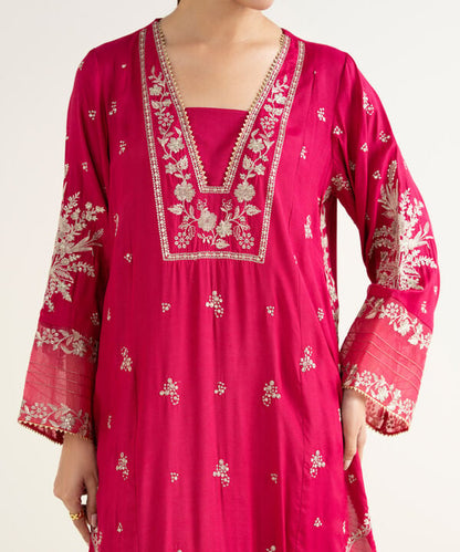 2 Piece - Embroidered Raw Silk Suit
