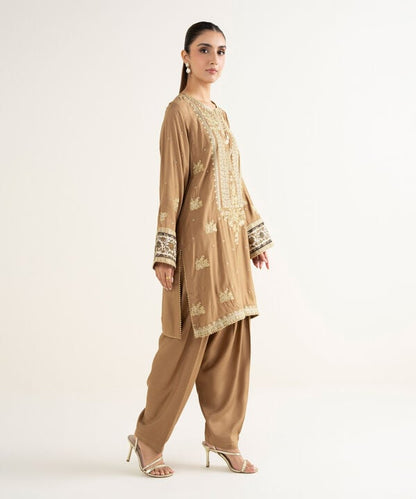 2 Piece - Embroidered Raw Silk Suit
