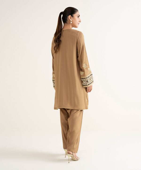 2 Piece - Embroidered Raw Silk Suit