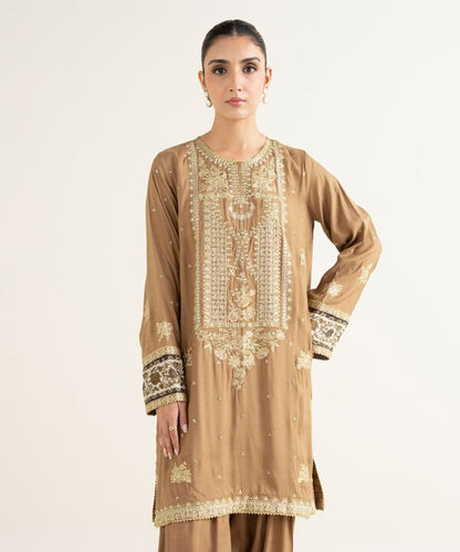 2 Piece - Embroidered Raw Silk Suit