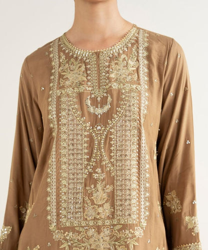 2 Piece - Embroidered Raw Silk Suit