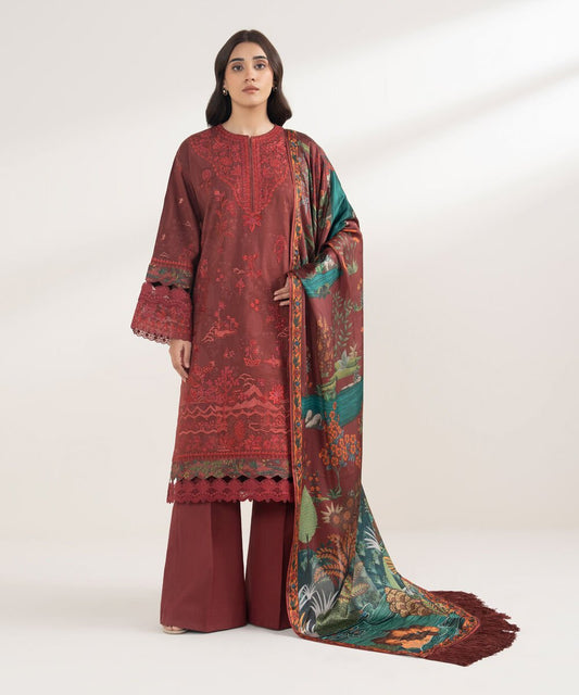 3 Piece - Embroidered Cotton Suit