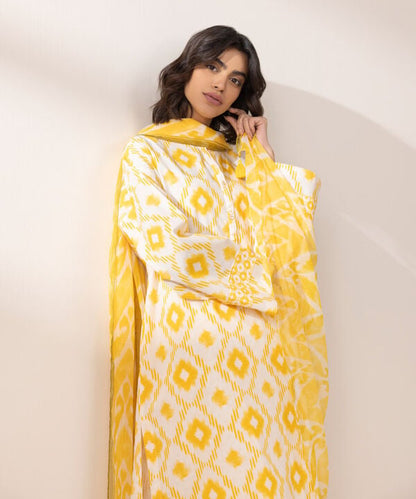 3 Piece - Printed Crosshatch Suit (Unstitched)