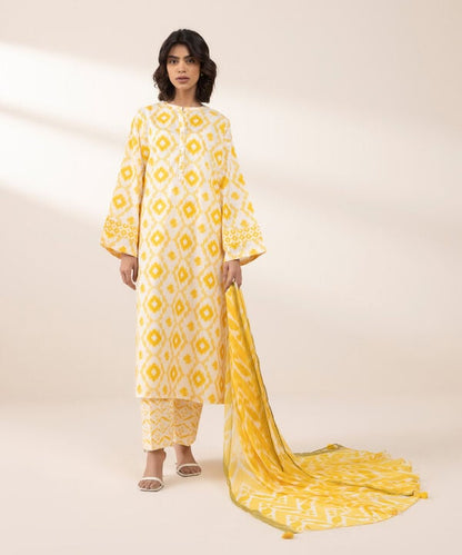 3 Piece - Printed Crosshatch Suit (Unstitched)