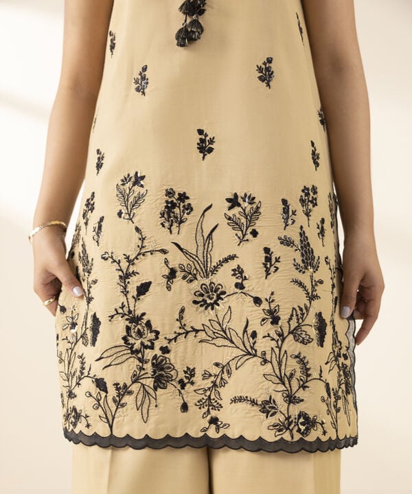 3 Piece - Embroidered Raw Silk Suit (Unstitched)