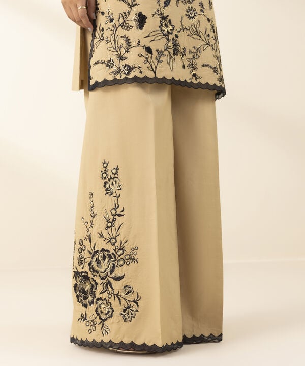 3 Piece - Embroidered Raw Silk Suit (Unstitched)