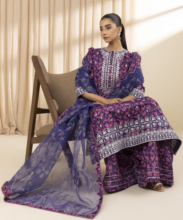 3 Piece - Embroidered Silk Suit (Unstitched)