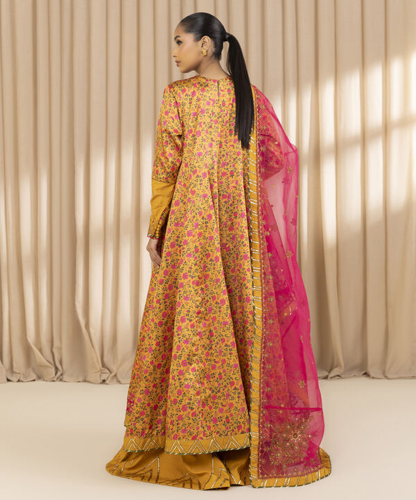 3 Piece - Embroidered Satin Suit (Unstitched)