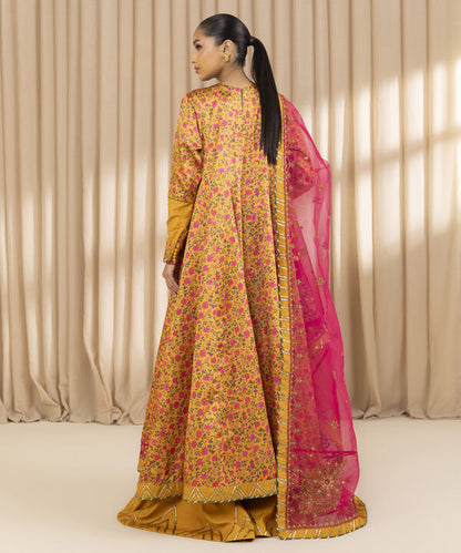 3 Piece - Embroidered Satin Suit (Unstitched)